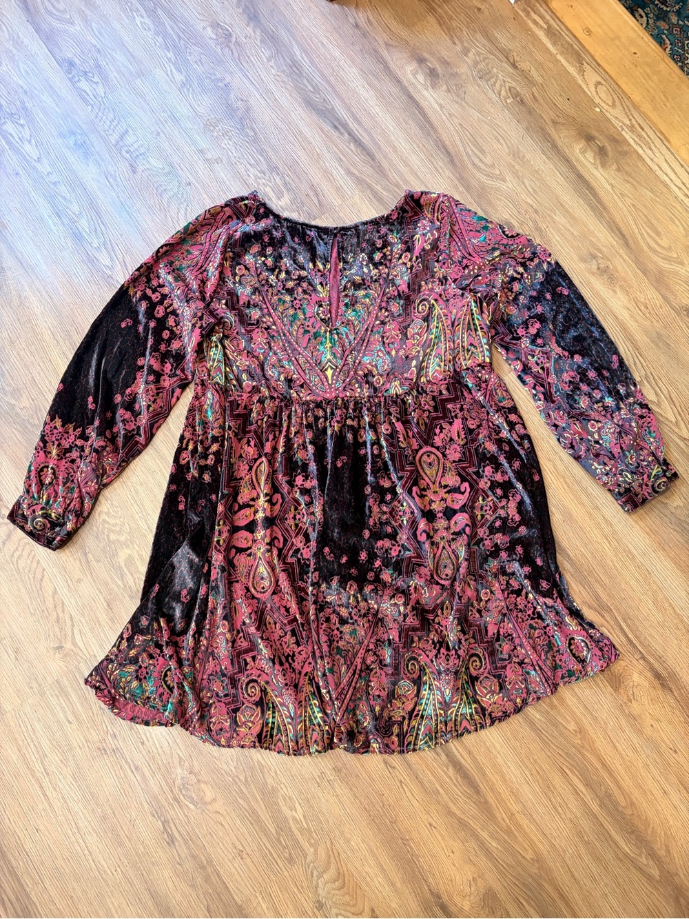 Free People Mirror Mirror Velvet Burnt Red Floral Tunic Dress - Picture 6 of 16